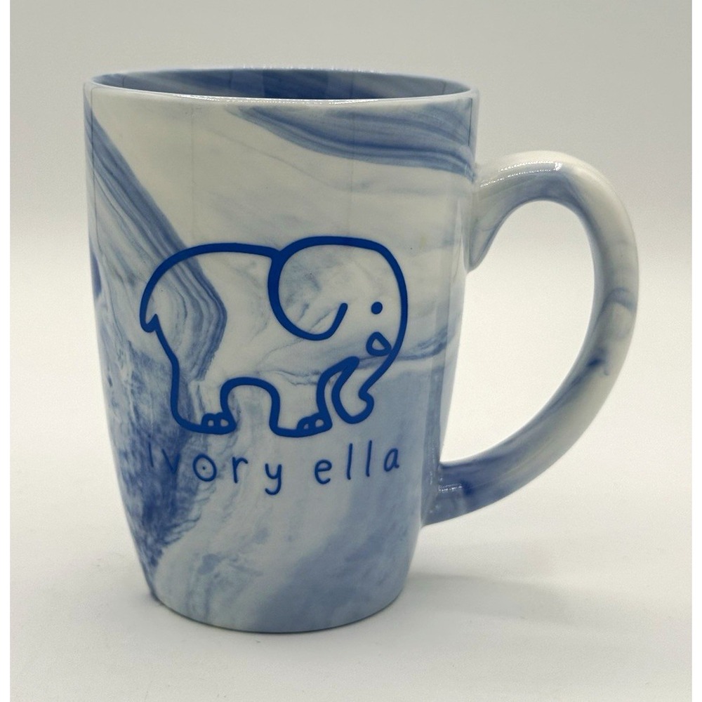 Oryella Elephant Blue & White Marbled Swirl Ceramic Coffee Mug 12 fl oz